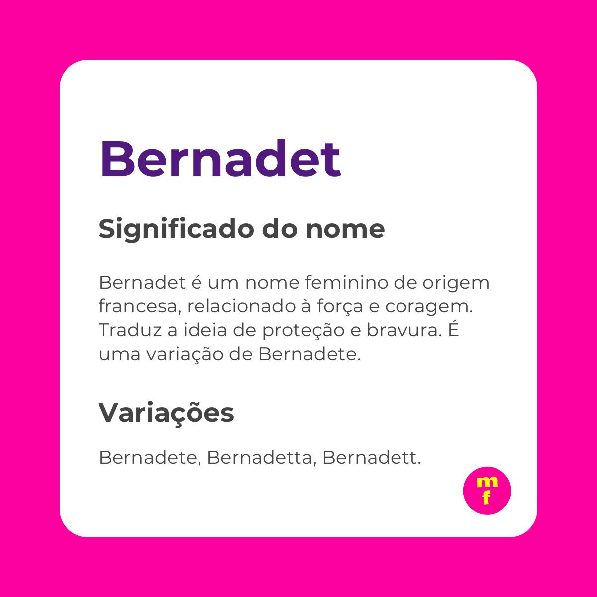 O que significa o nome Bernadet? Descubra sua origem, história e curiosidades