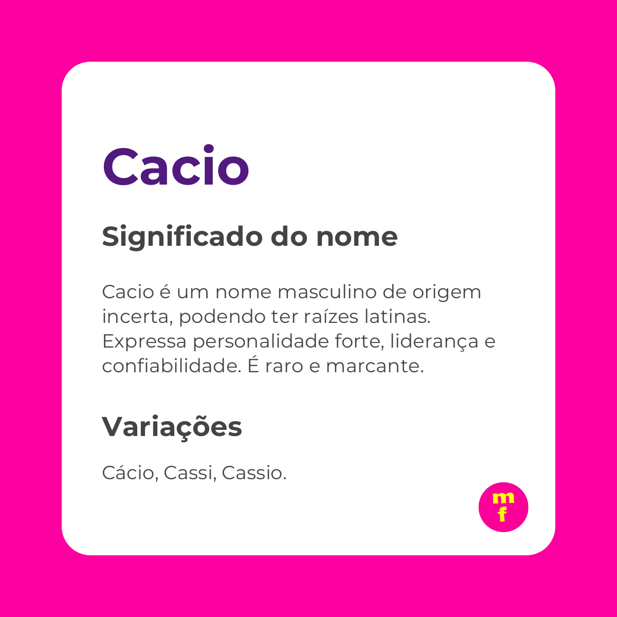 O que significa o nome Cacio? Descubra origem, história e curiosidades