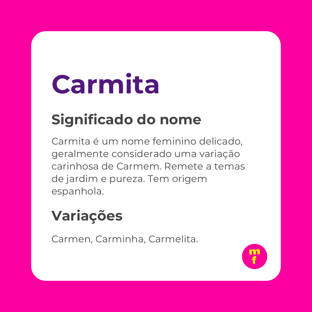 O que significa o nome Carmita? Descubra origem, história e curiosidades