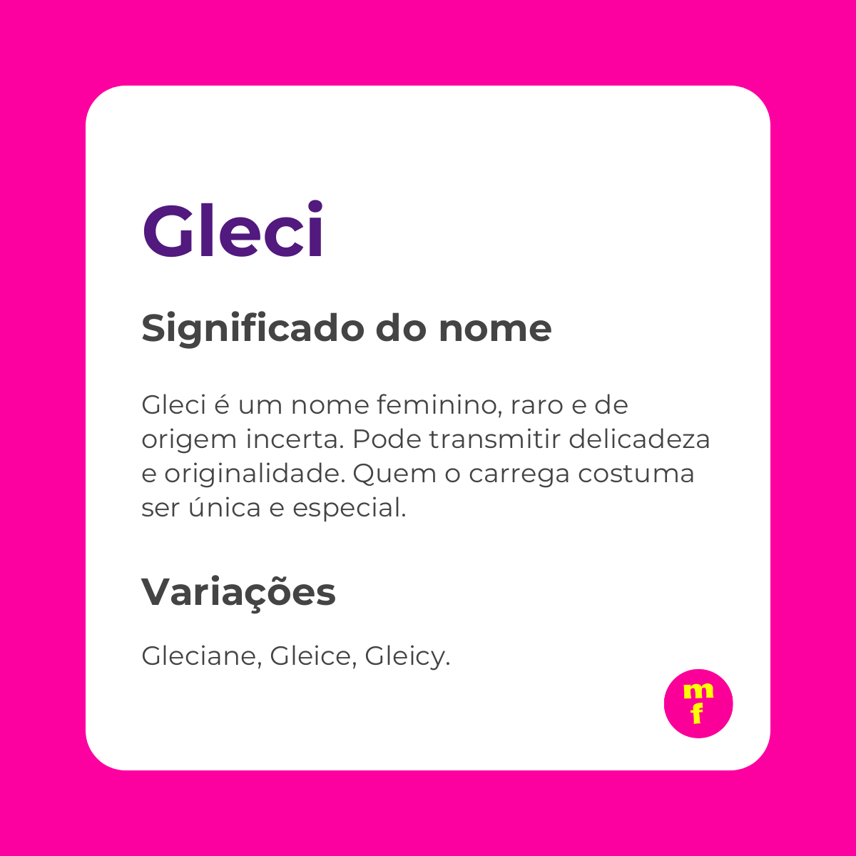 O que significa o nome Gleci? Origem, curiosidades e características